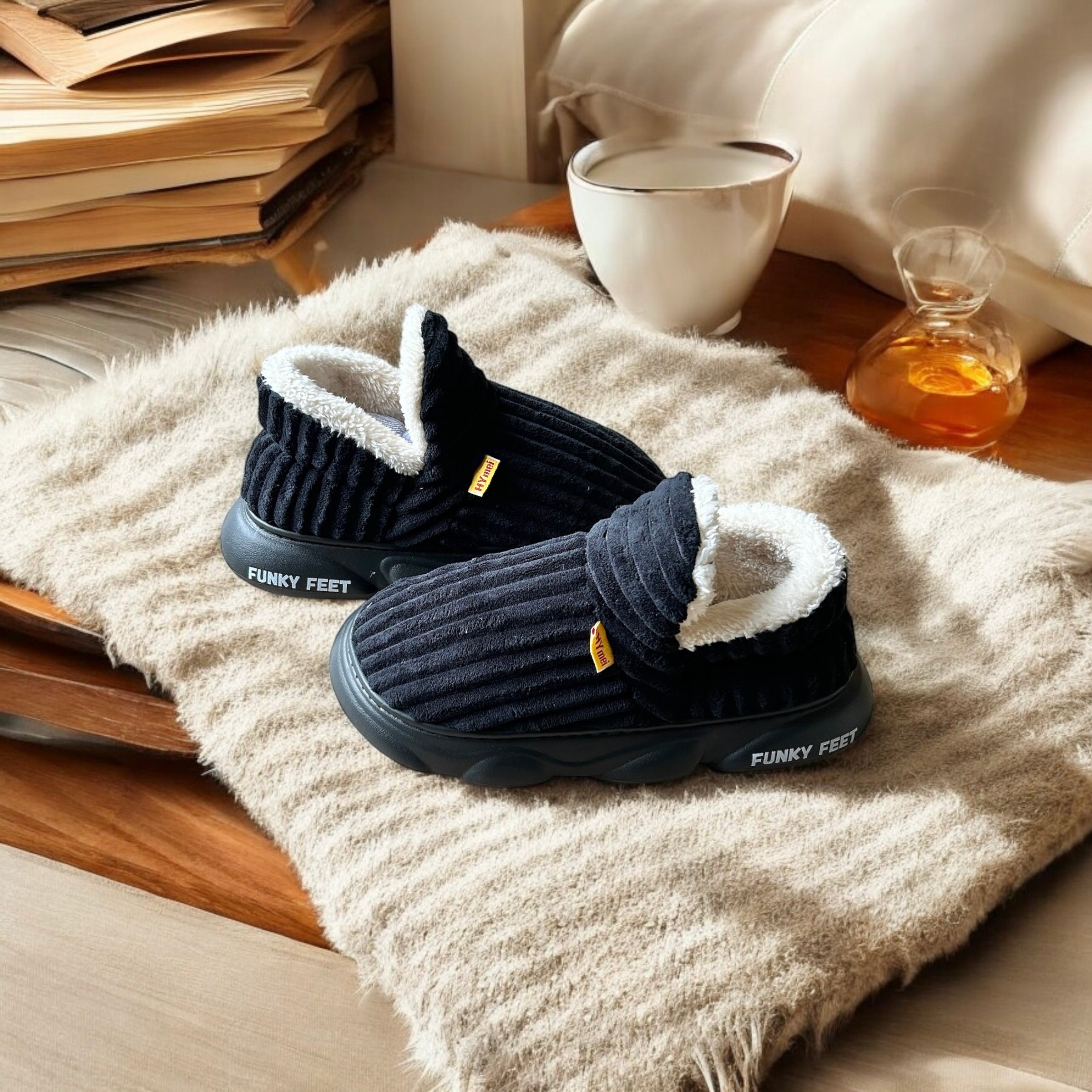 The Big Softie Black slippers - thick sole and plush comfort