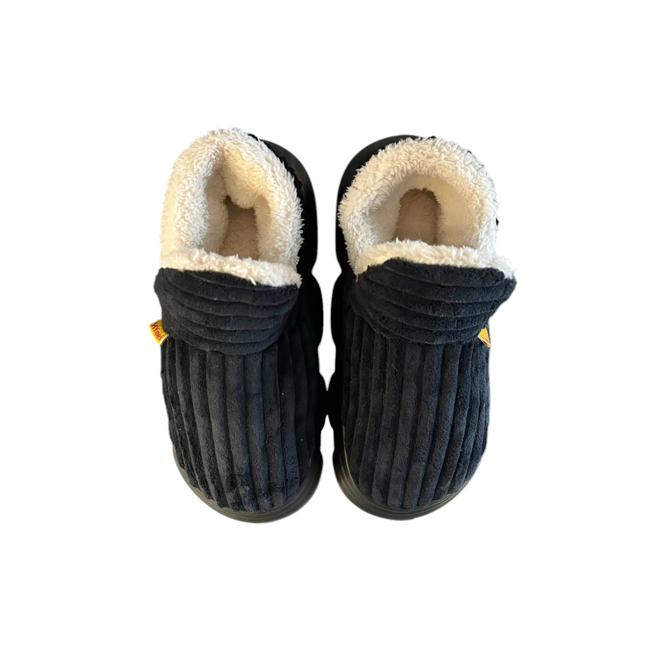 Top view of chunky black slippers - The Big Softie