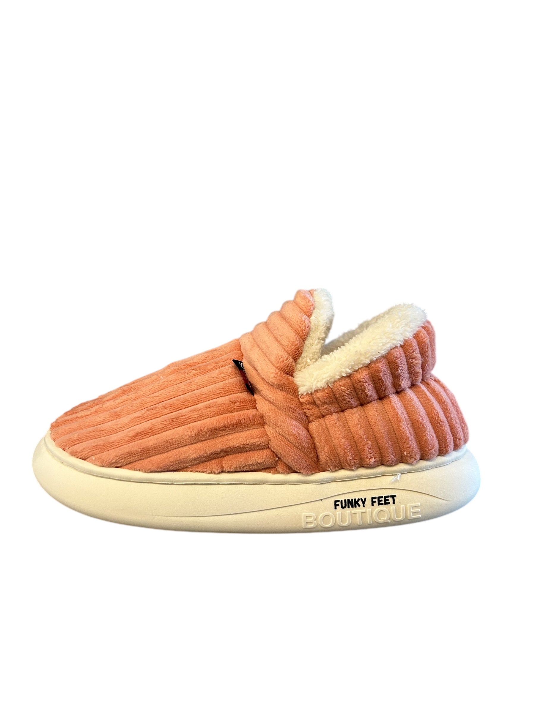 Side view of The Little Softie Pink plush-lined slippers